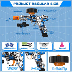 Kit contents of PICKMERA gel ball blaster laid out for setup