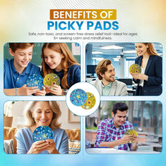 Picky Pad in-use hand close-up demonstrates easy fidgeting.