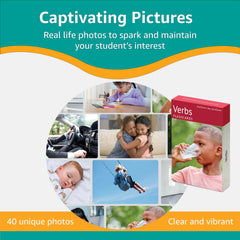 Picture My Picture Verbs Volume 1 Talking card encourages conversational practice during group tasks.