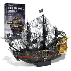 Piececool Queen Anne's Revenge during final assembly on a table.