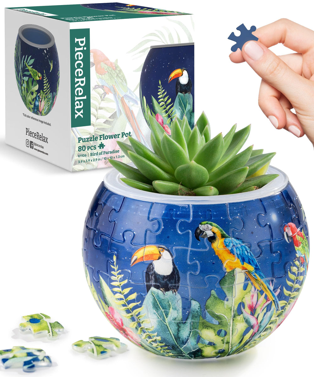 PieceRelax 3D puzzle planter with Bird of Paradise for indoor decoration and plant display
