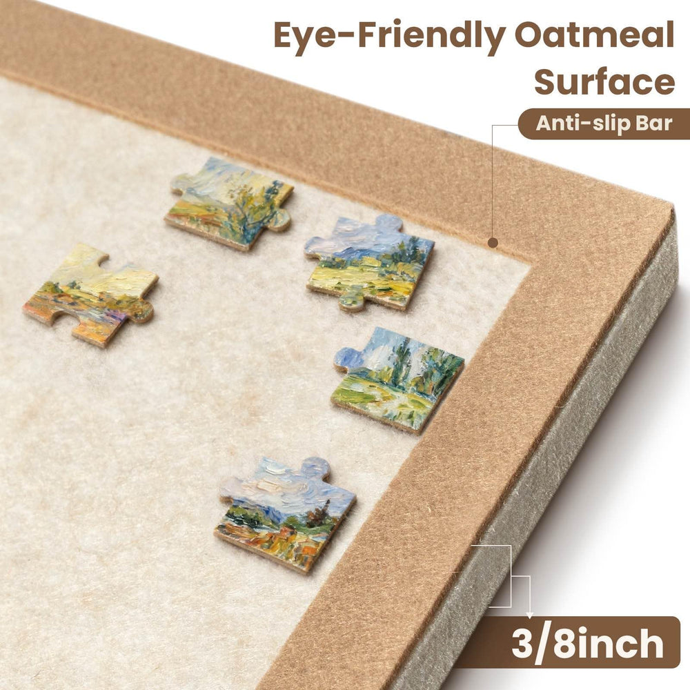 Piecevana portable puzzle board sits anywhere, light at 1.1 lbs.