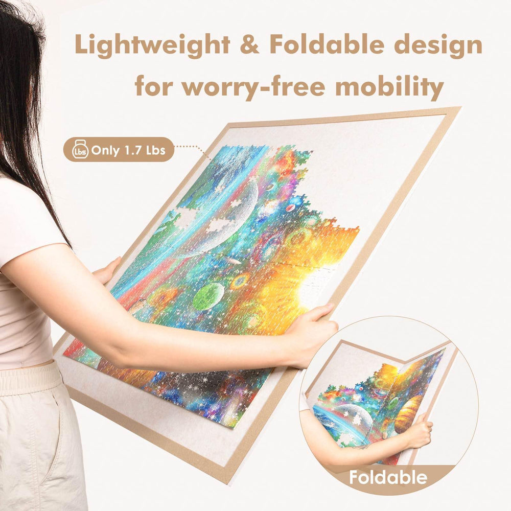 Piecevana puzzle board surface protects work with soft felt.