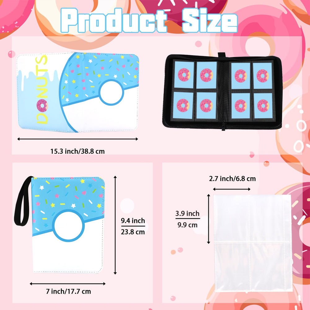Piefectpie pink donut binder displaying four-pocket sleeves on each side.