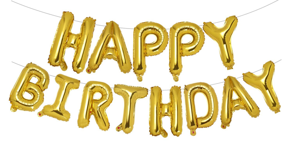 PIGETALE gold Happy Birthday banner letters for glamorous party backdrop.
