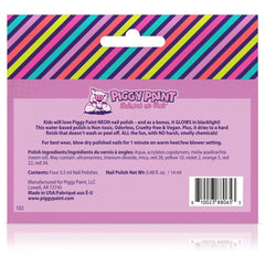 Piggy Paint neon glow under blacklight highlights vibrant, kid-safe options
