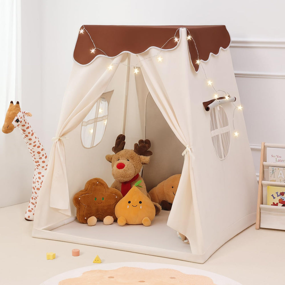 PIIKAGO frustum play tent with star lights creates a magical cozy nook for kids