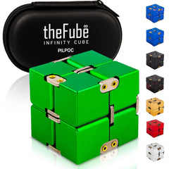 PILPOC theFube Infinity Cube green case, portable stress relief for on the go focus.