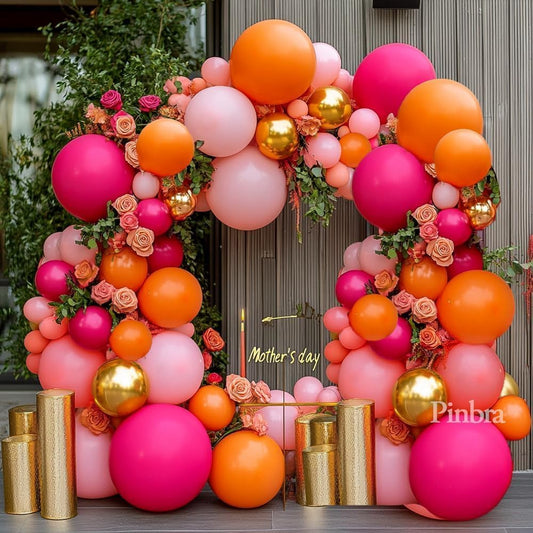 Pinbra pink orange balloon garland kit creates a vibrant birthday backdrop