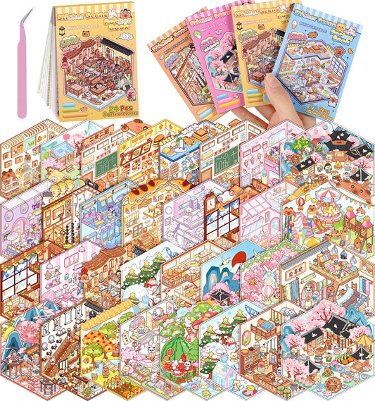 Pindda bookstore scene 3D stickers for imaginative play and gentle stress relief.
