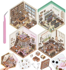 Pindda DIY 3D sticker Bookstore scene for notebooks and journaling inspiration