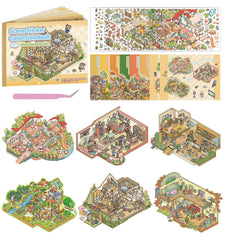 Pindda 3D house scene stickers for decorating notebooks and more.