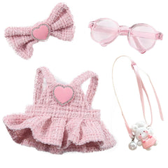 Pink 4-piece doll outfit set heart dress, premium suspender dress for stylish 17cm doll play