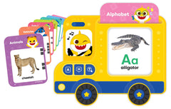 Pinkfong Baby Shark Flash Card Learning Bus front view; engages toddlers with interactive play.