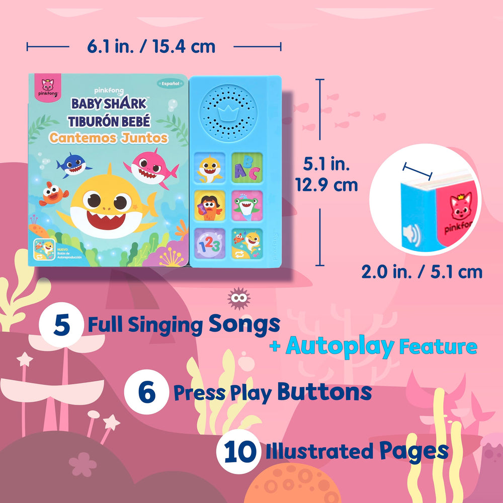 Pinkfong Baby Shark Sound Book buttons invite hands-on interaction for language play.
