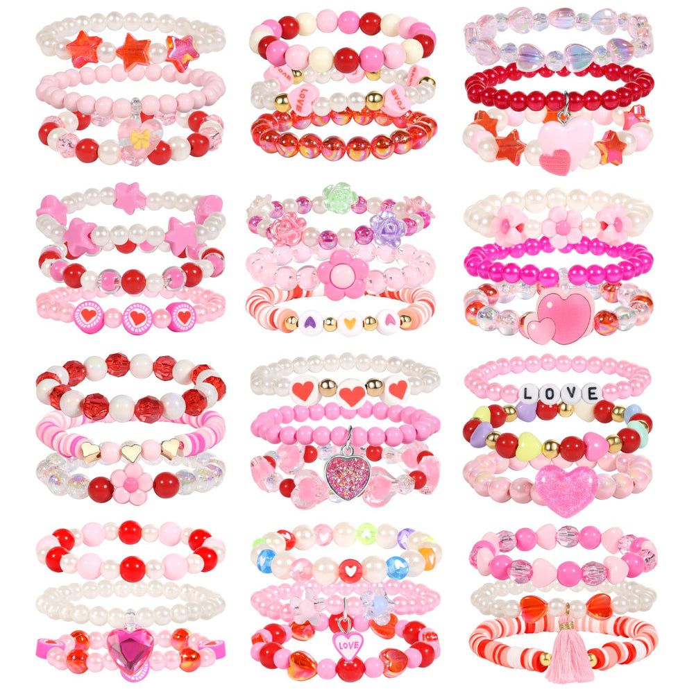 PinkSheep 36-piece bracelet set with colorful themes for girls' dress-up.