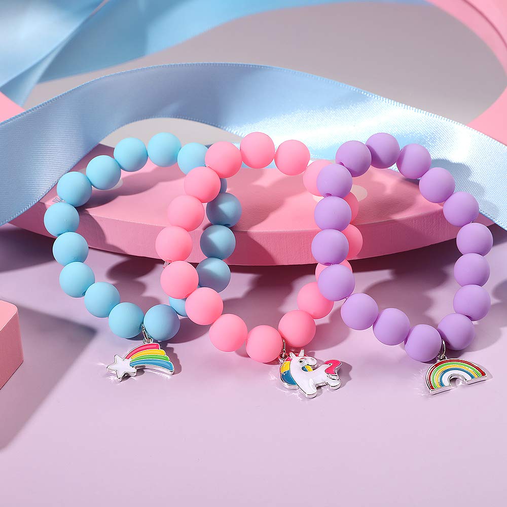 PinkSheep rainbow charm bracelet with pink beads encourages friendship and creative wear.