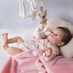 Pinky Reborn hand-rooted hair detail enhances realism and tactile play.