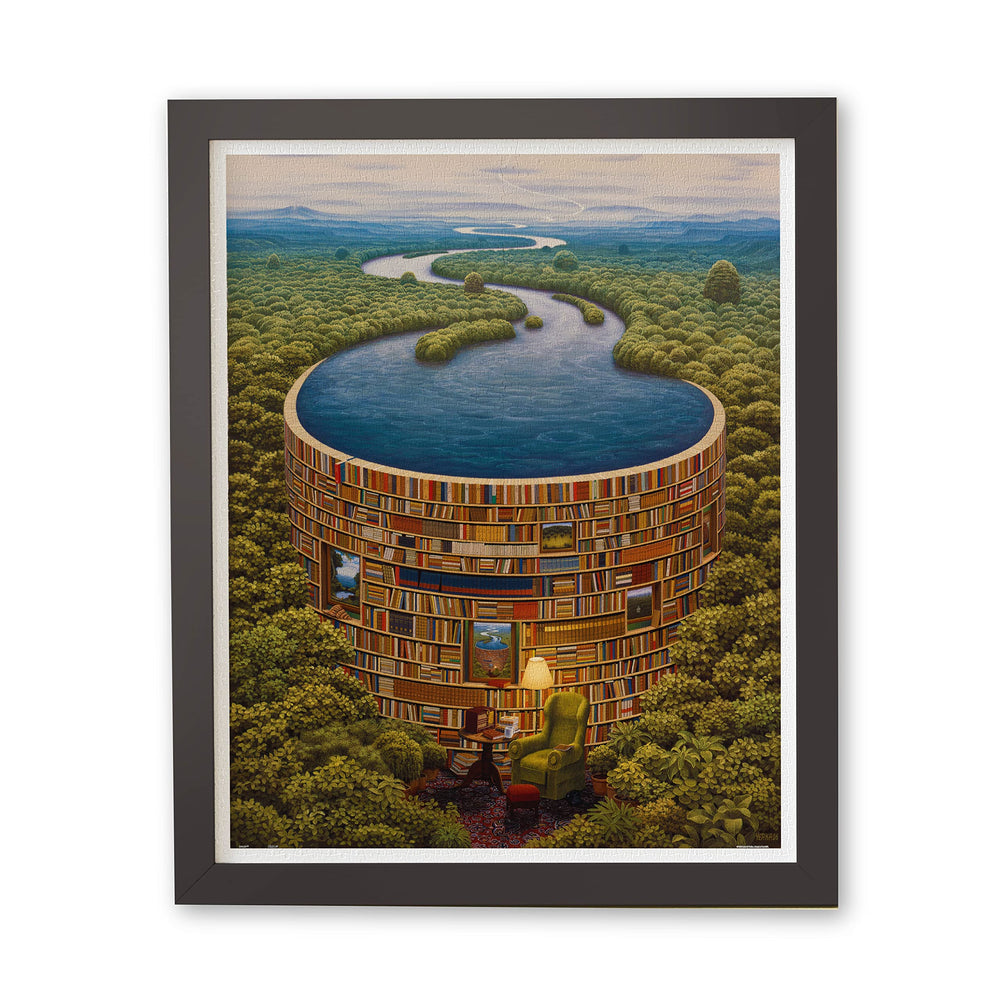 Pintoo Jacek Yerka Bibliodame 2000-piece puzzle layout for immersive family puzzling.