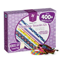 Pinwheel Crafts friendship bracelet kit in a compact design for on-the-go creativity