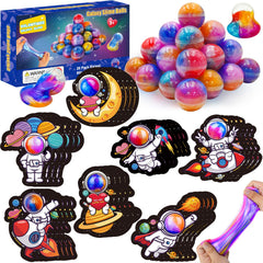 PIONJOY 28-pack Valentines Galaxy Slime kit with cards for kids.