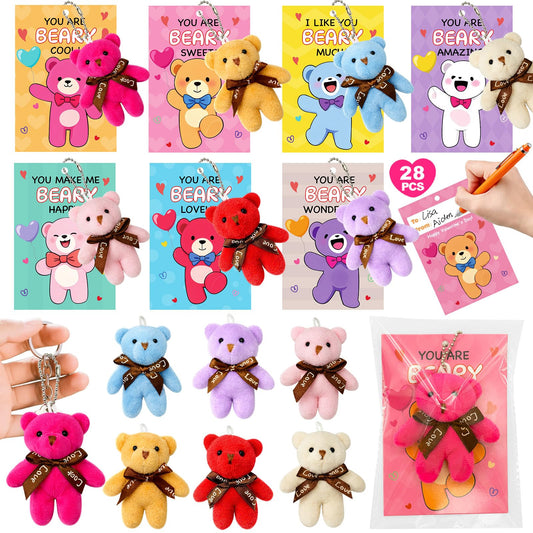 PIONJOY 28-pack mini bear plush keychains for backpacks; durable, colorful backpack charms