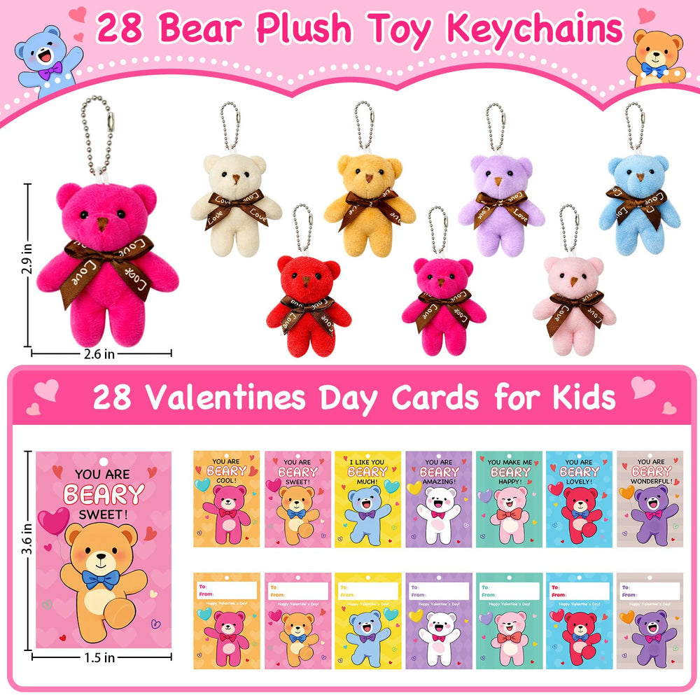 PIONJOY mini bear plush keychains with valentines cards for classroom gifting