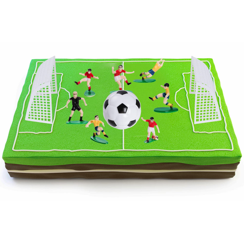 Pistha soccer coach figure topper completes a game-day dessert scene.