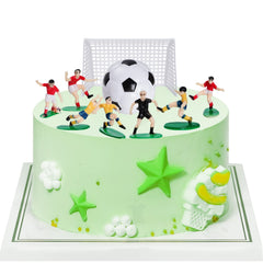 Pistha soccer player figure topper captures action-ready styling for party cupcakes.