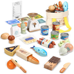 Pithfor portable bag to organize groceries during pretend shopping.