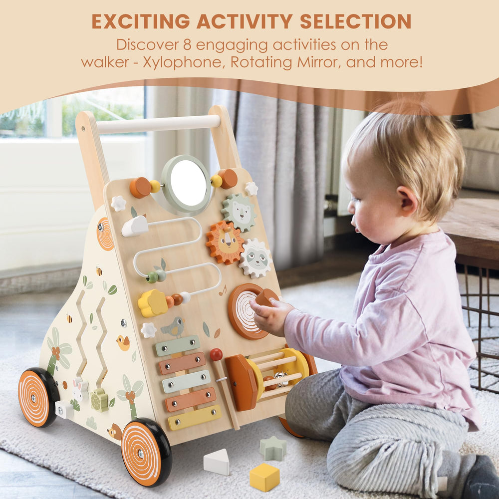 Pithfor wooden baby walker with bead maze for hand-eye coordination