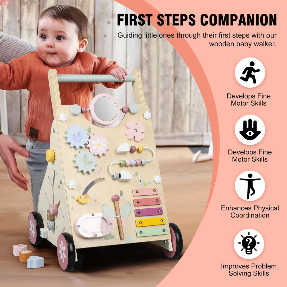 Pithfor wooden baby walker bead maze boosts hand-eye coordination through colorful beads.
