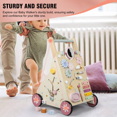 Pithfor wooden baby walker gear spinning and shape sorter promote problem-solving.