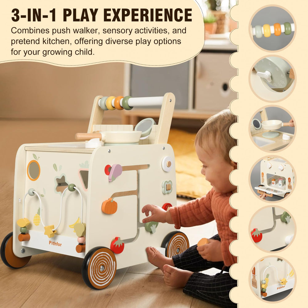Pithfor walker with kitchen setup from the side for imaginative play