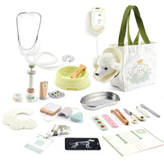 Pithfor wooden doctor kit with plush dog for hands on pretend vet play