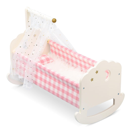 Pithfor wooden doll crib set shown in full, ideal for 18-inch doll care play.
