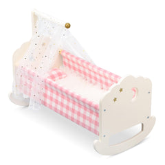 Pithfor wooden doll crib set shown in full, ideal for 18-inch doll care play.
