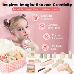 Pithfor wooden makeup toy set accessories case: complete tidy storage for pretend play