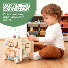 Pithfor toddler pulling along the wooden cube on the go