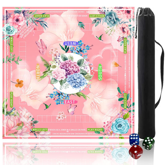 Pittera mahjong mat with pink floral design for quiet, protected play