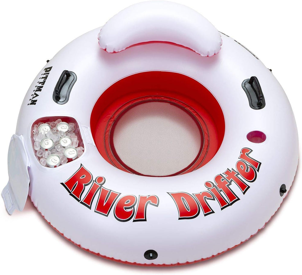 Pittman Outdoors River Drifter with ice chest keeps drinks cold while floating.