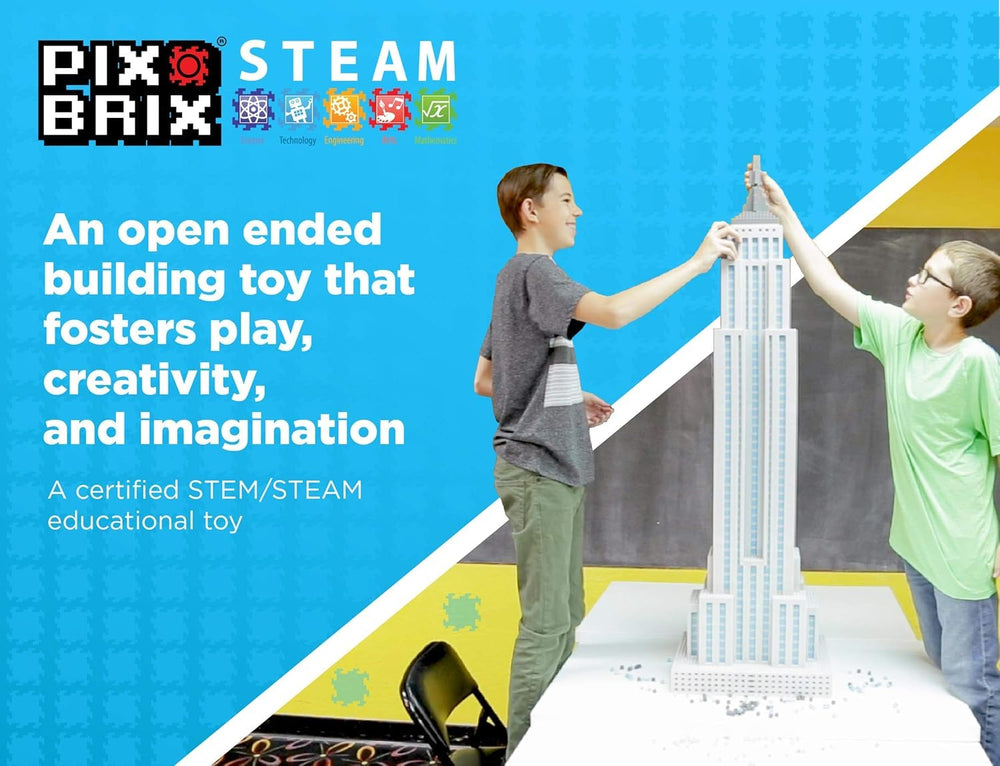 Interlocking system of Pix Brix enables versatile horizontal and vertical builds.