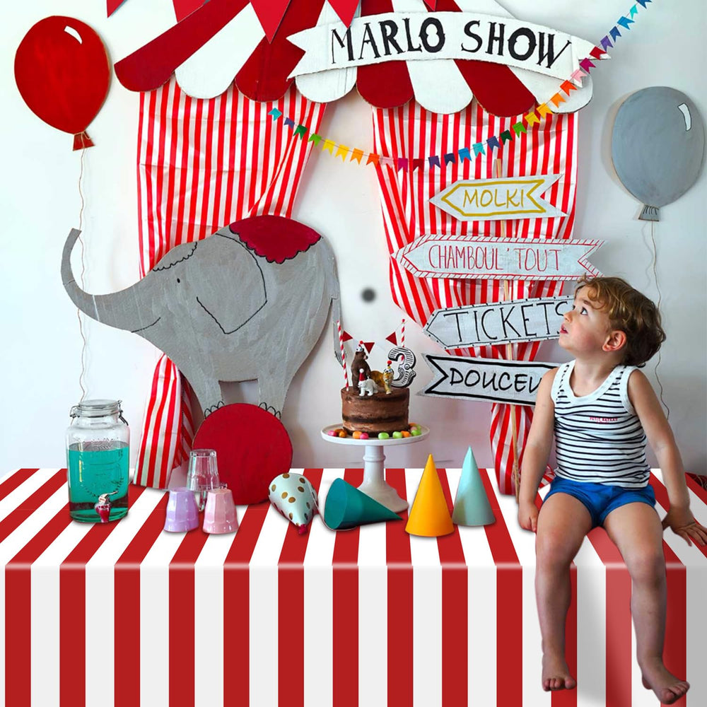 PIXHOTUL dessert table backdrop using striped tablecloths