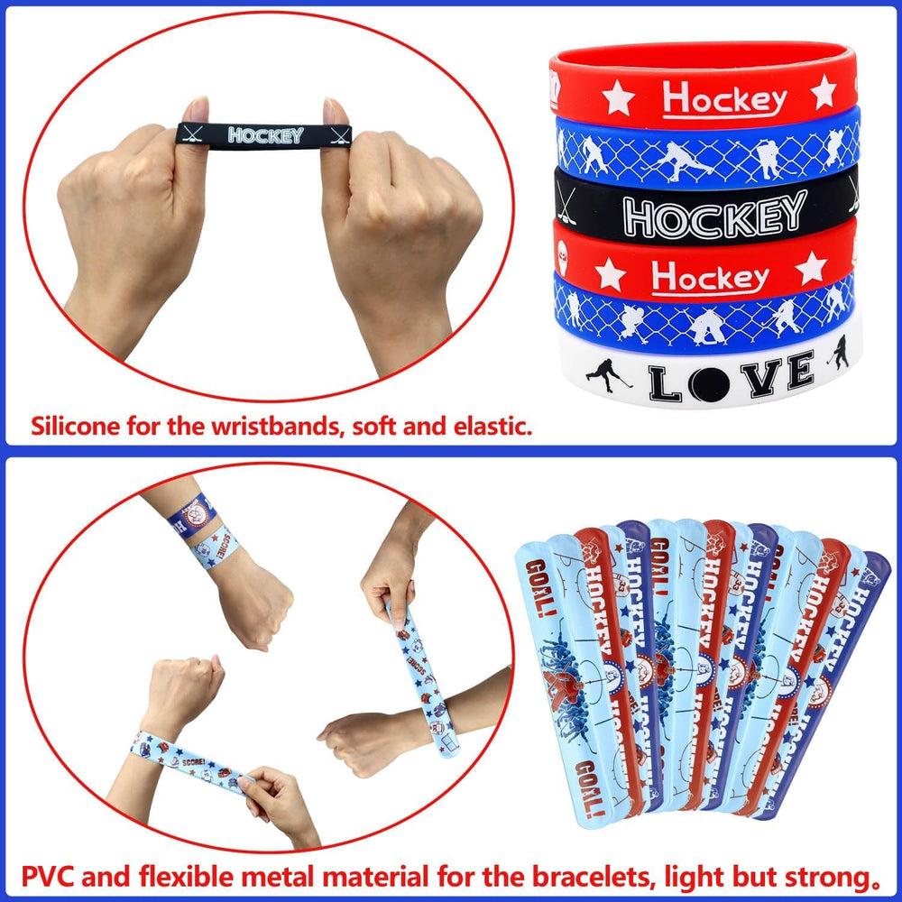PIXHOTUL hockey toy bracelets arranged for kids' party favors.