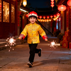 Pixienest satin boy’s outfit being worn for a cultural celebration.