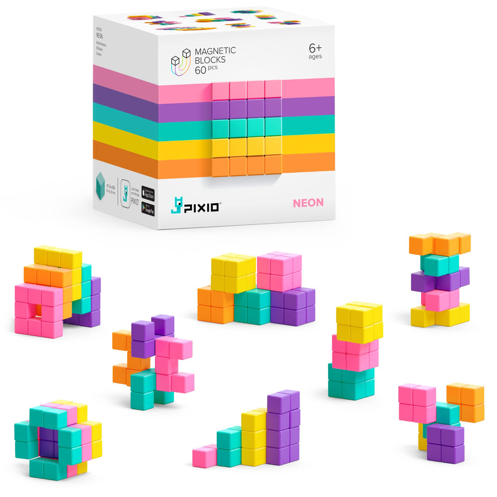 PIXIO Neon 60pc set for pixel art exploration and tactile building