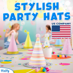 PixiPy assembled cone hats ready for instant wear.
