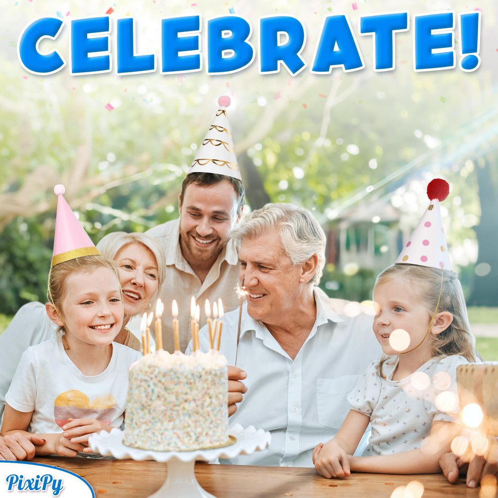 PixiPy birthday hats with pom-poms add playful charm to parties.