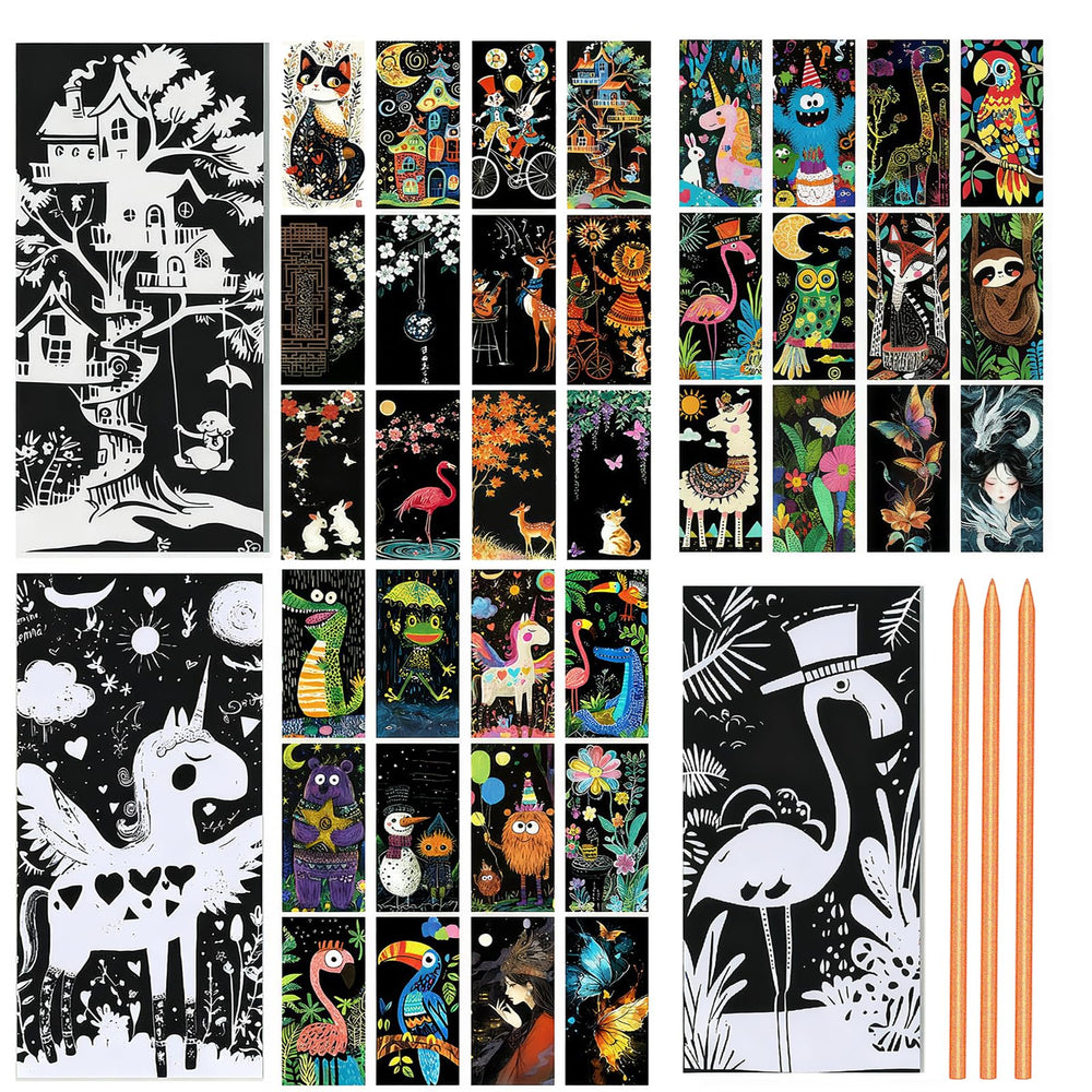 Pixnest 36-pcs scratch art bookmarks reveal rainbow colors for creative reading moments