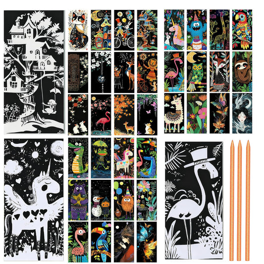 Pixnest 36-pcs scratch art bookmarks reveal rainbow colors for creative reading moments